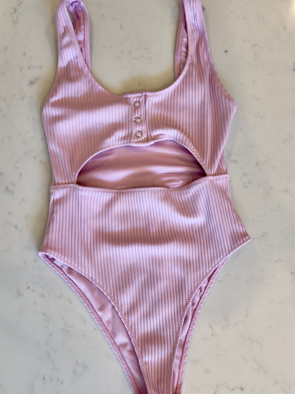 Forever 21 Ribbed Cutout One-Piece Swimsuit - Light Lilac Pink